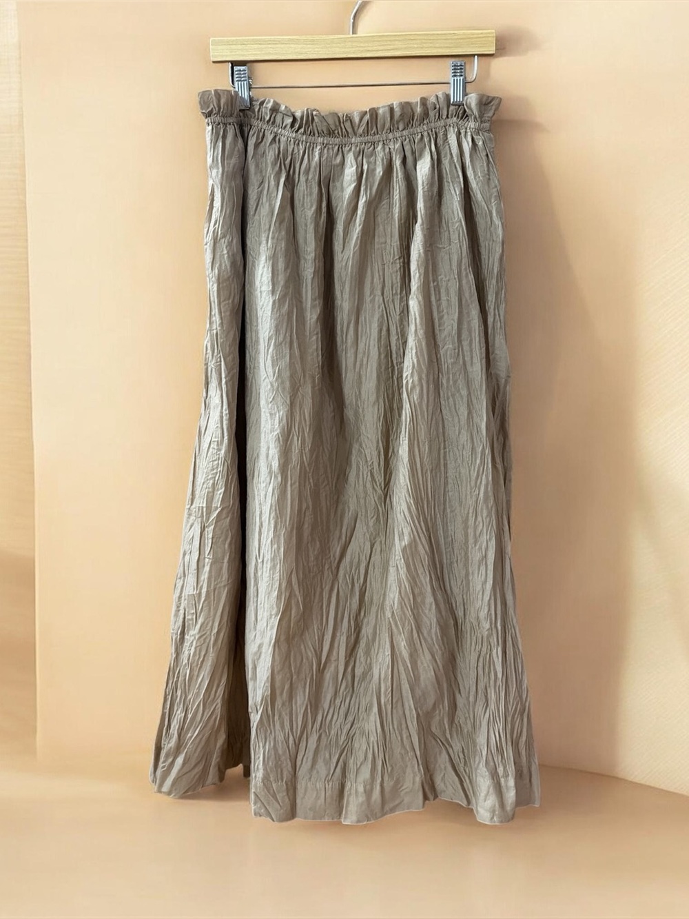 Women’s J Crew Elastic-Waist Crinkled Maxi Skirt in Tan